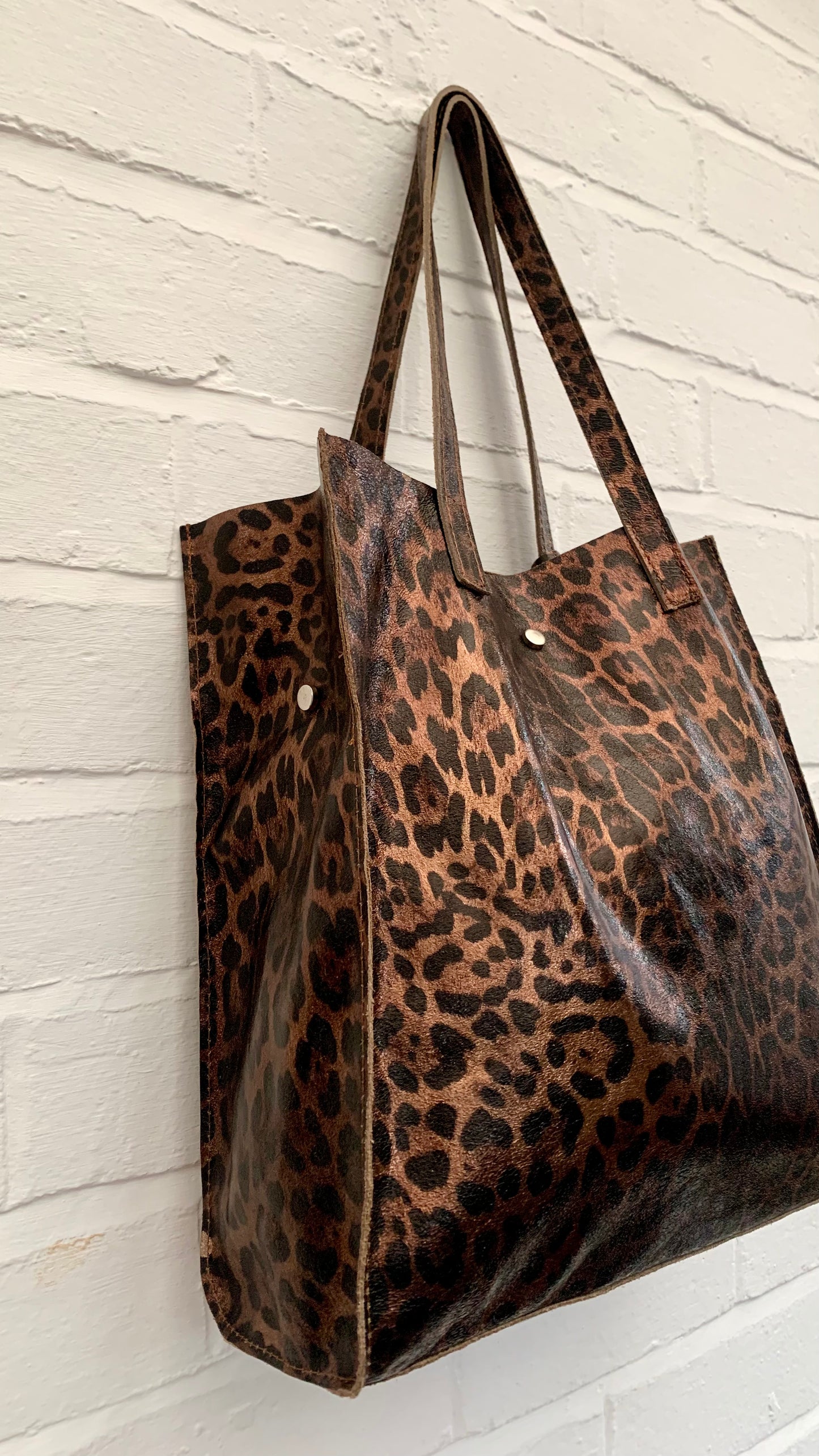 Leopard Print Leather Tote Bag - Wilma