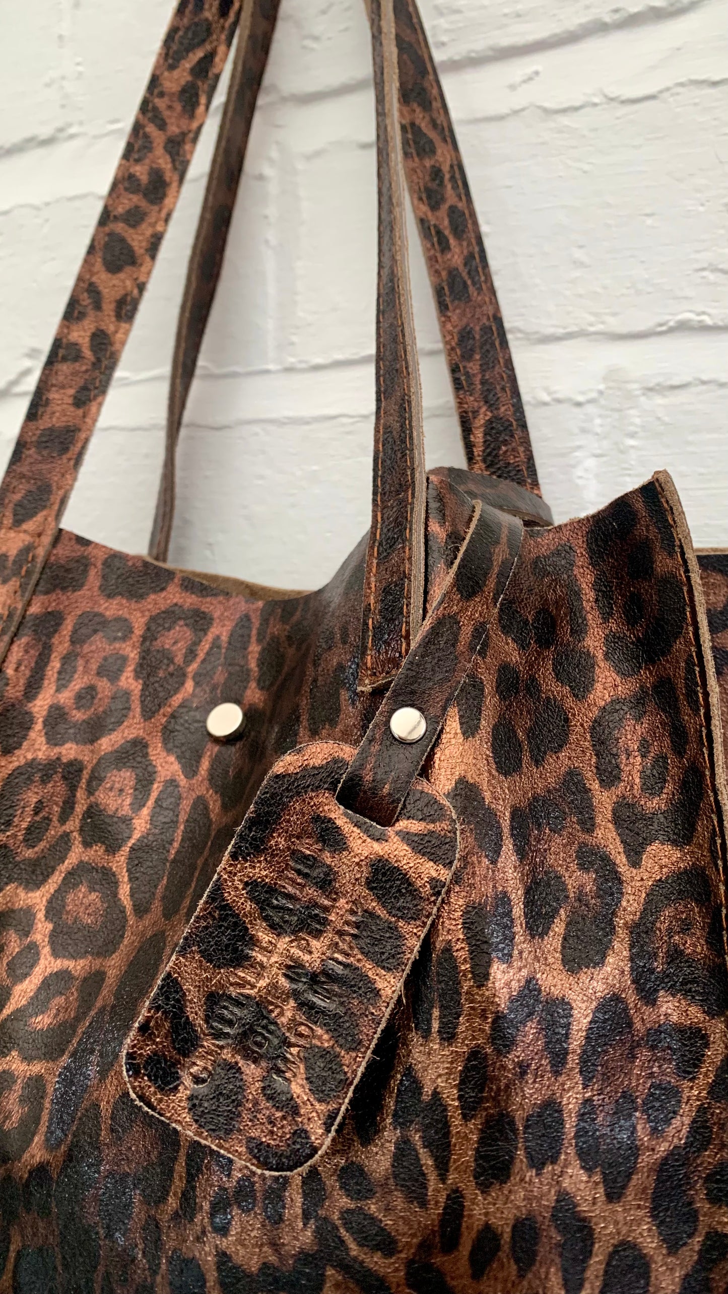 Leopard Print Leather Tote Bag - Wilma