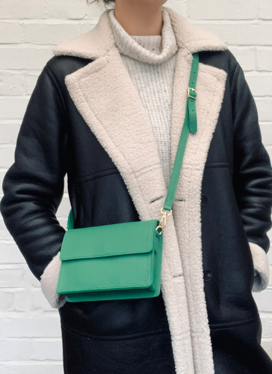 Green Leather Minimalistic Bag - Zoe