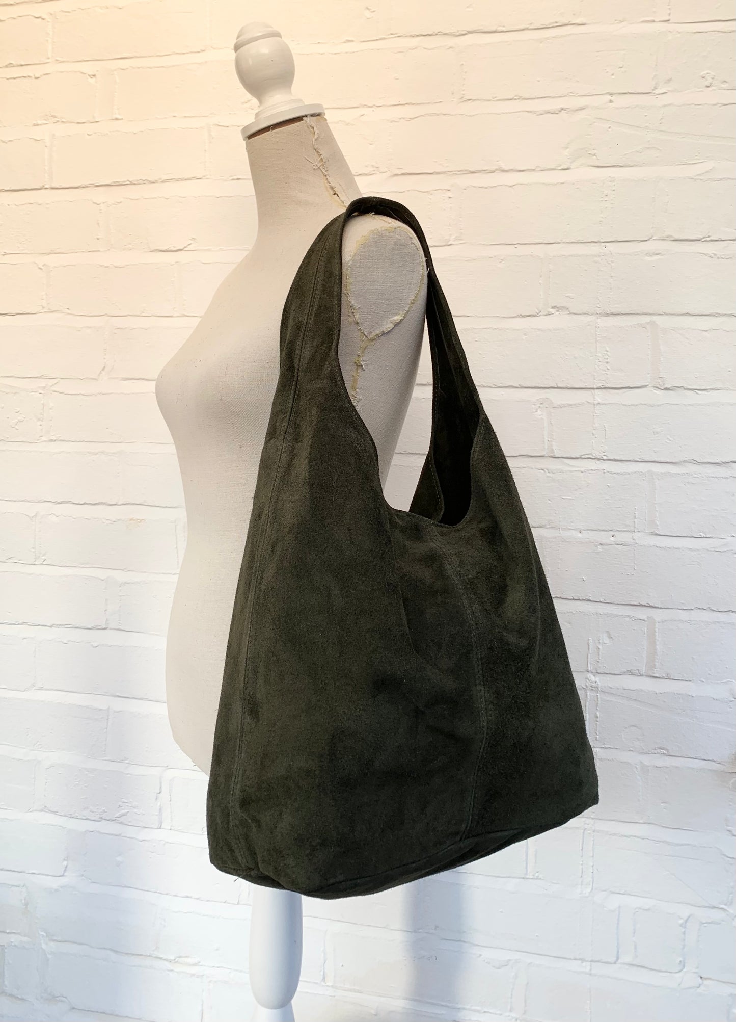 Dark Green Suede Oversized Shoulder Bag - Charlie