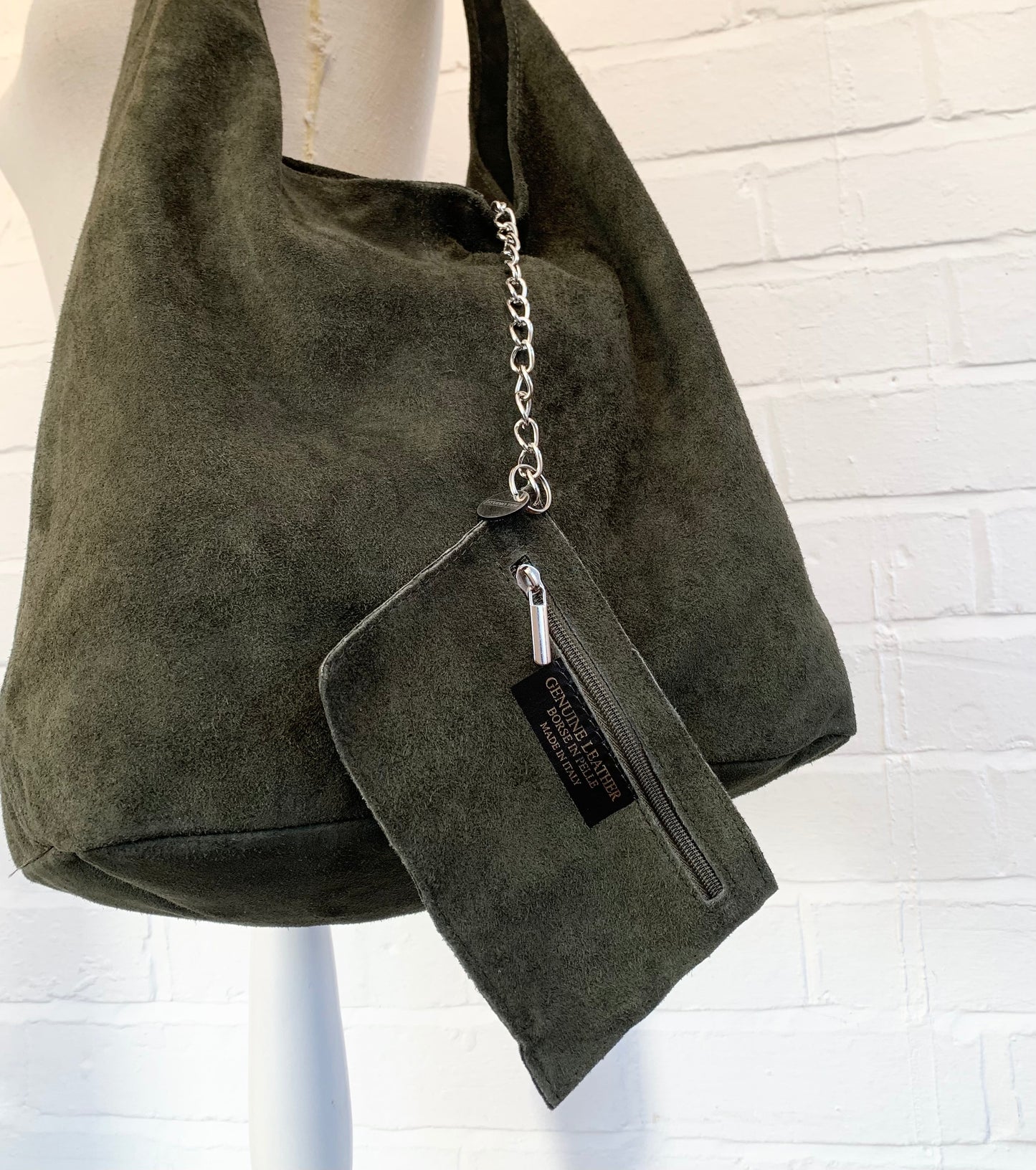 Dark Green Suede Oversized Shoulder Bag - Charlie