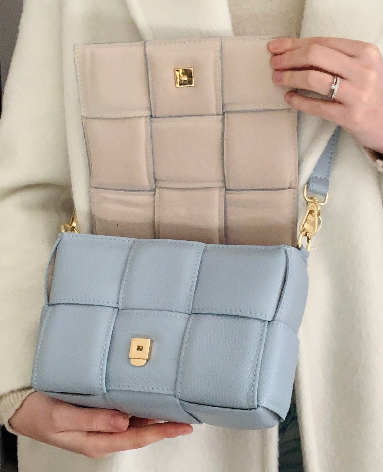 Pale Blue Quilted Leather Bag - Polly