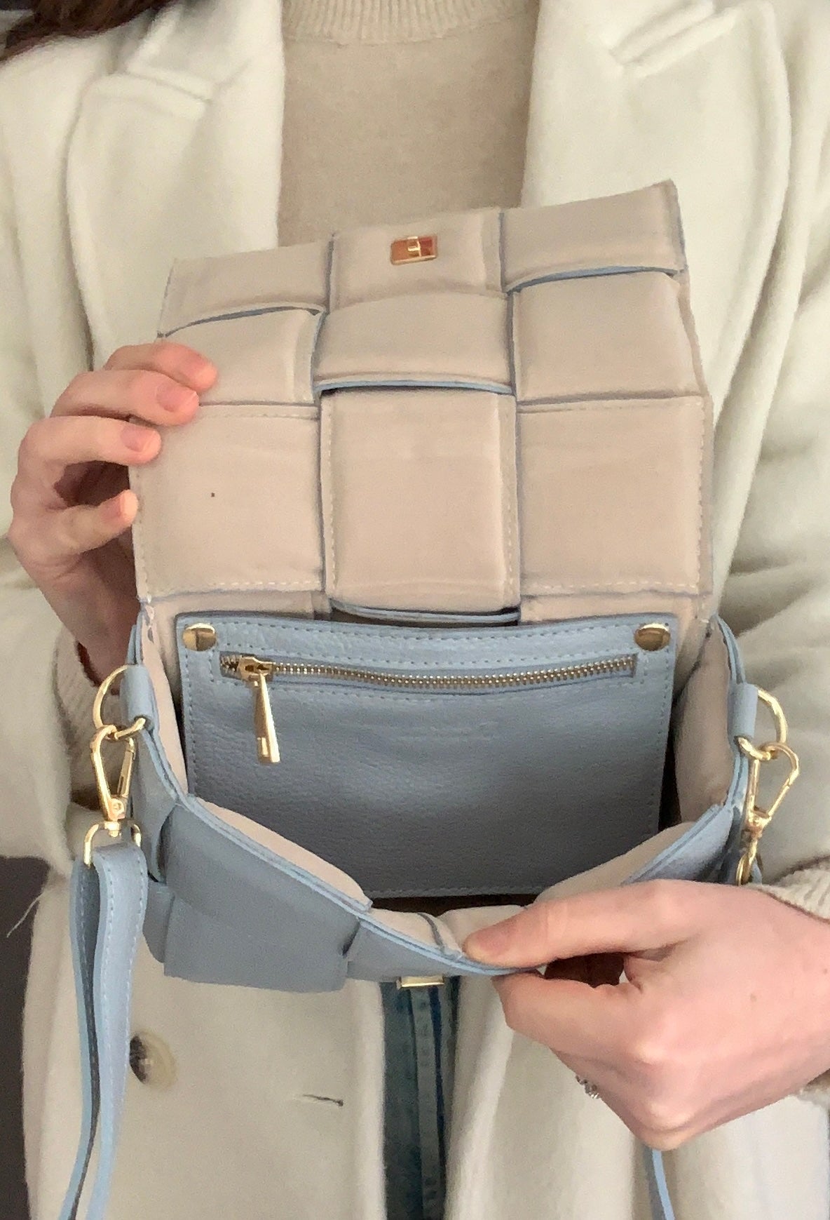 Pale Blue Quilted Leather Bag - Polly