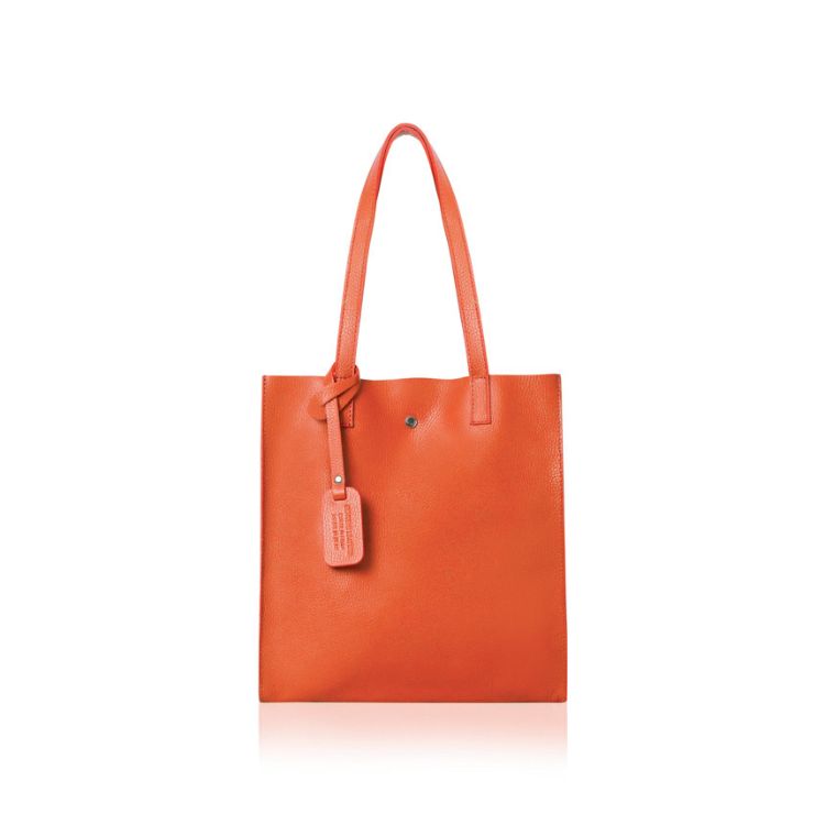 Orange Leather Tote Bag - Arya