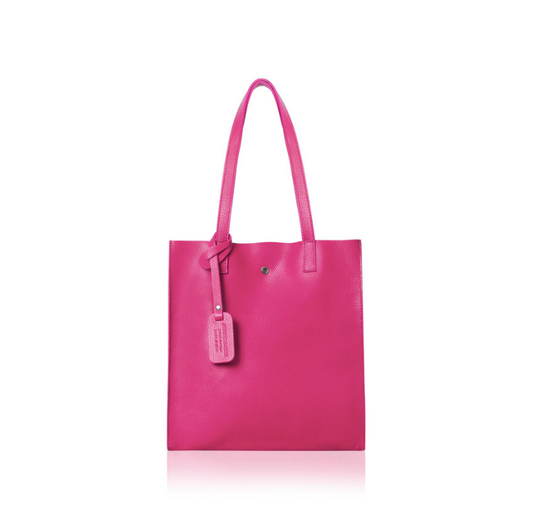 Fuchsia Pink Leather Tote Bag - Arya