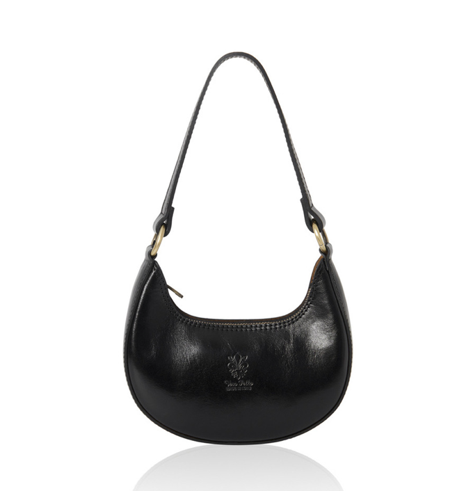 Black Half Moon Leather Shoulder Bag - Bridget