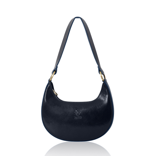 Navy Half Moon Leather Shoulder Bag - Bridget