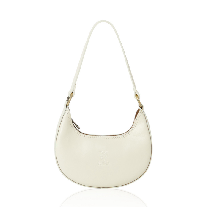 Cream Half Moon Leather Shoulder Bag - Bridget