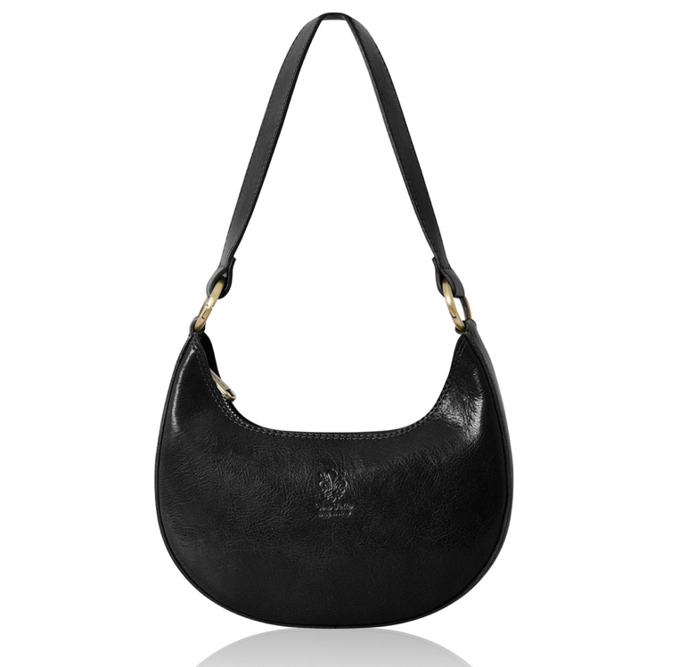 Black Half Moon Leather Shoulder Bag - Bridget XL