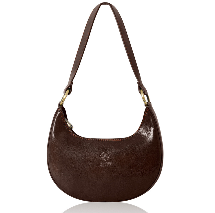 Dark Chocolate Half Moon Leather Shoulder Bag - Bridget XL