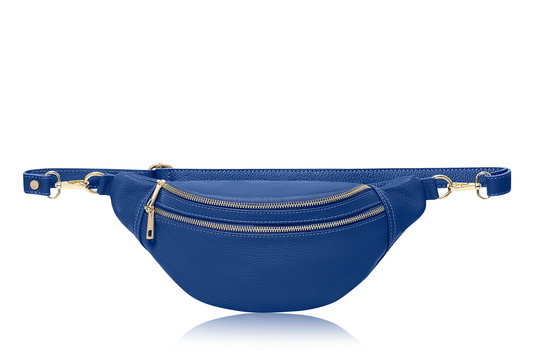 Übergroße blaue Ledertasche – Cecilia