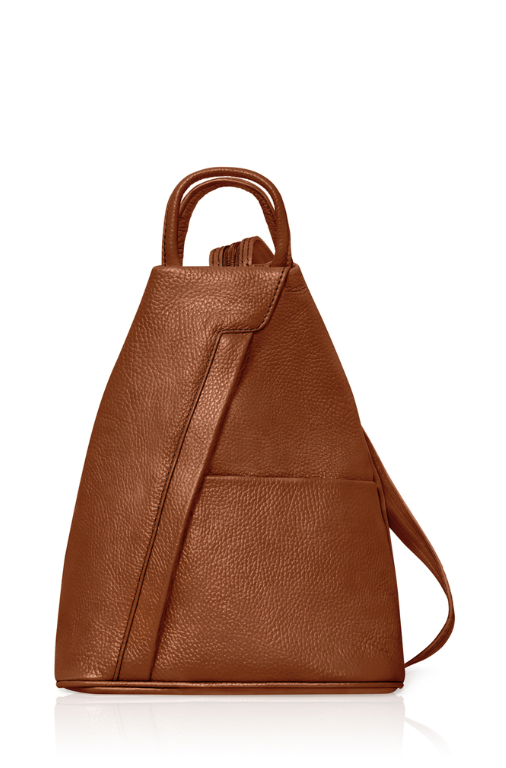 Tan Brown Convertible Leather Backpack - Wendy