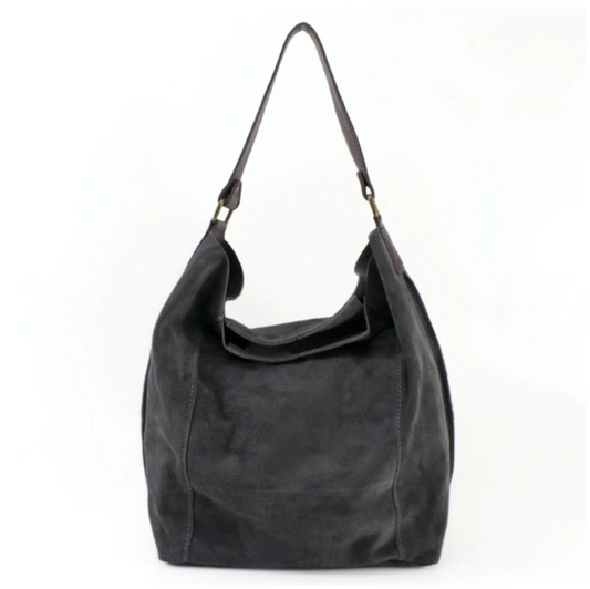 Dark Grey Suede Shoulder Bag - Twiggy