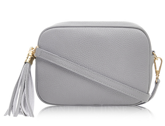 Light Grey Leather Crossbody Bag With Tassel - Darcy