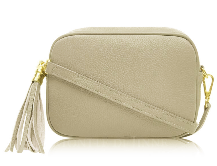 Light Taupe Leather Crossbody Bag With Tassel - Darcy