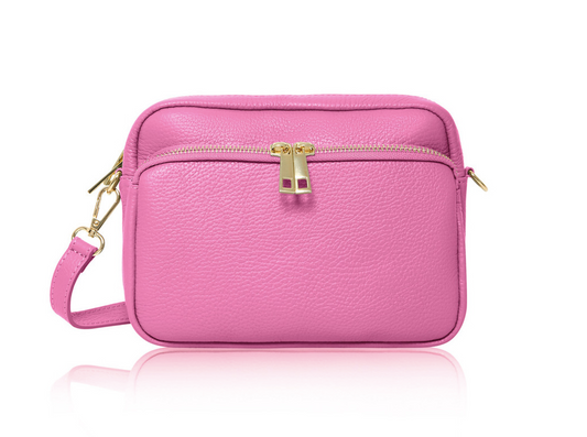 Pink Leather Bag With Large Front Pocket - Robin