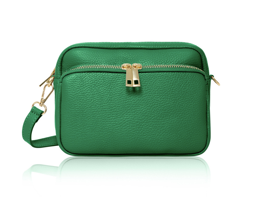 Green Leather Bag With Large Front Pocket - Robin