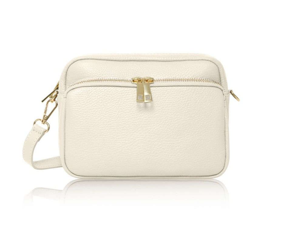 Cream Leather Bag With Large Front Pocket - Robin