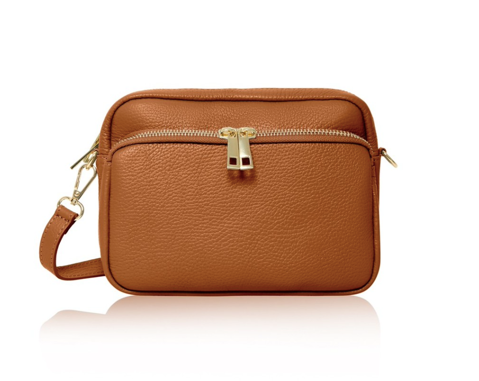 Tan Leather Bag With Large Front Pocket - Robin