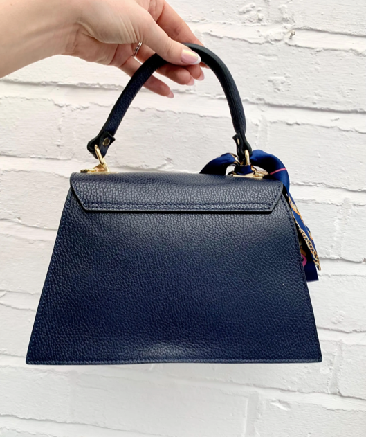 Navy Leather Bag With Scarf Detail - Beatrice