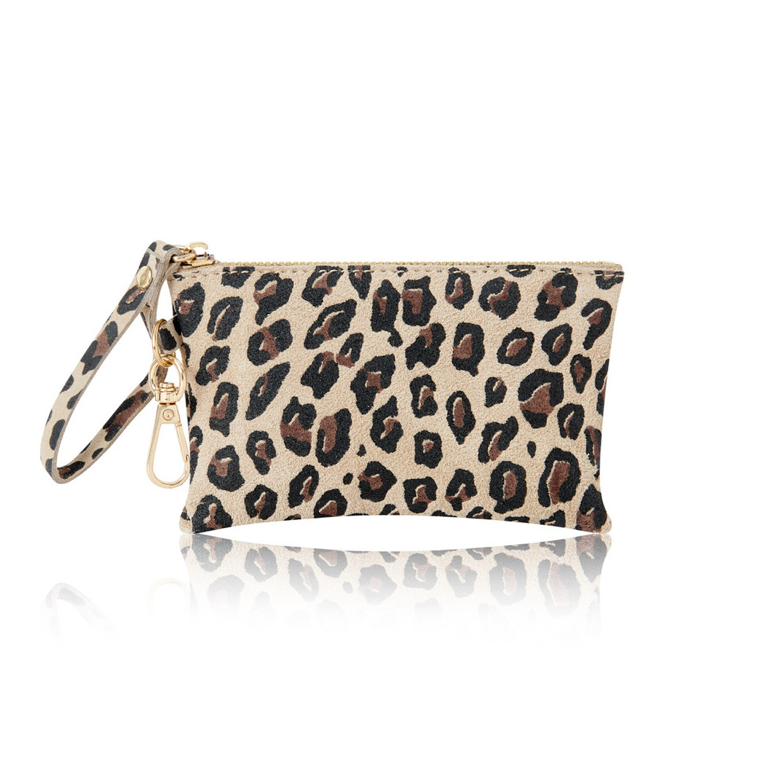 Matt Taupe Leopard Leather Coin Purse