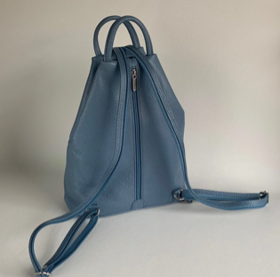 Blue Convertible Leather Backpack - Wendy