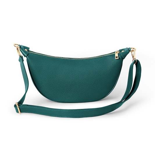 Teal Leather Moon Bag - Brooke