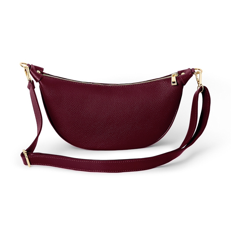 Red Plum Leather Moon Bag - Brooke